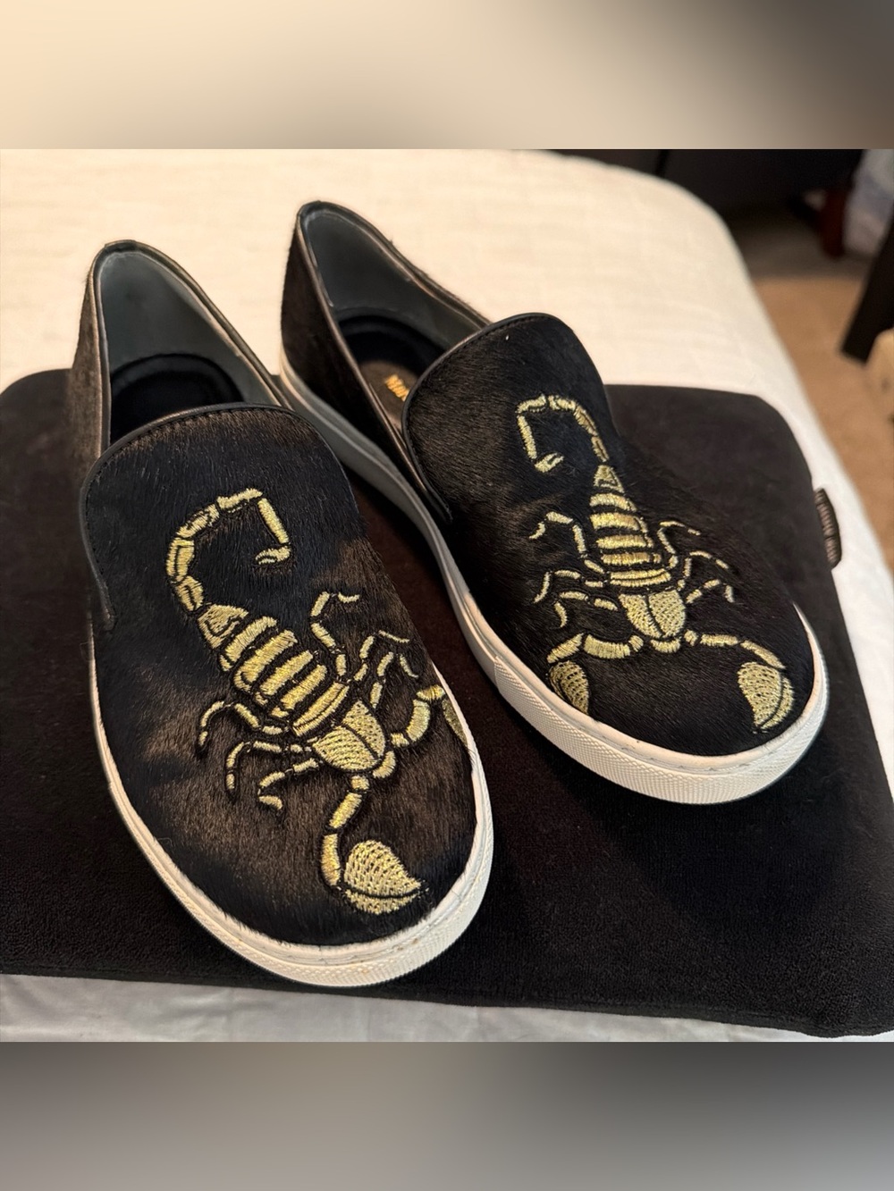 Mara & Mine Black Katie Scorpion Calf Hair Slip On Sneakers